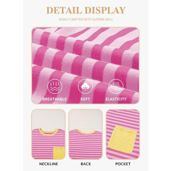 Plus Size Cozy Crewneck Long Sleeve Striped T-Shirt with Pocket for Women - Picture 5 of 5